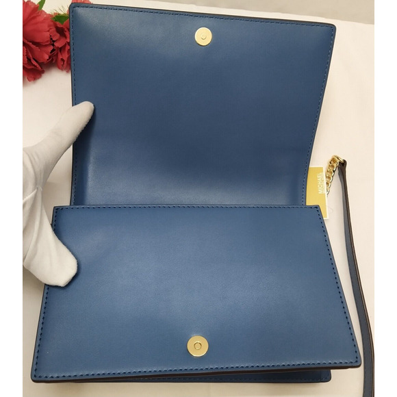 Michael Kors Jet Set Blue Leather Flap Closure Chain Strap Crossbody Bag - Picture 9 of 16